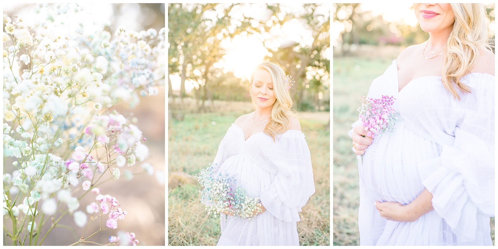 outdoor sun lit maternity session with glowing sunset